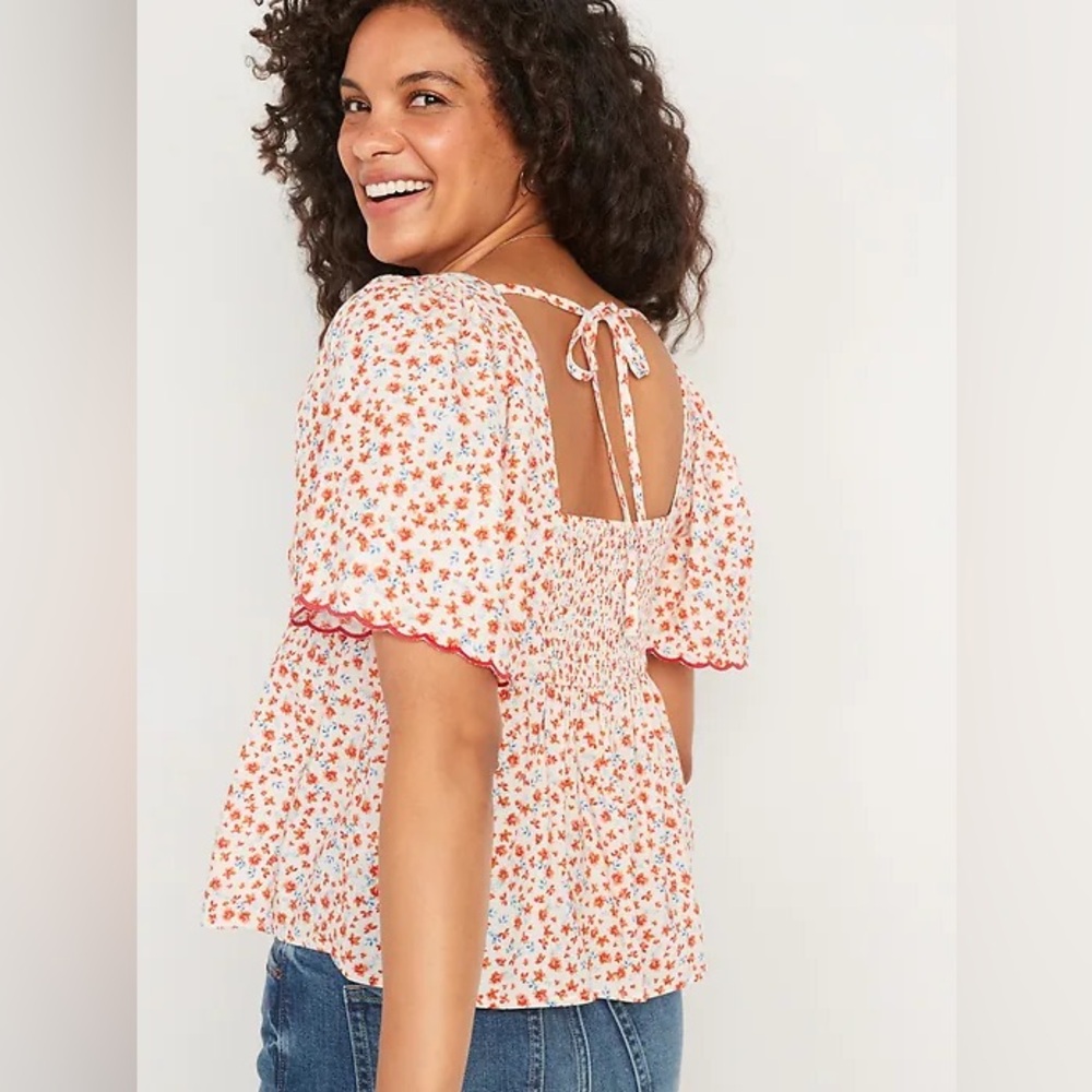 Old Navy Floral Blouse with Red and White